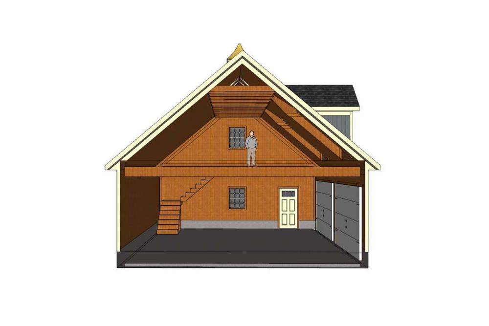 Interior sketch of Elite garage shown with optional dormers