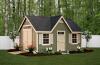 Deluxe Classic 12′ x 16′ • Avocado green siding, almond trim and doors, black architectural shingles Options • Larger windows, shutters, gable vents, extra side door, dormer and transom windows.